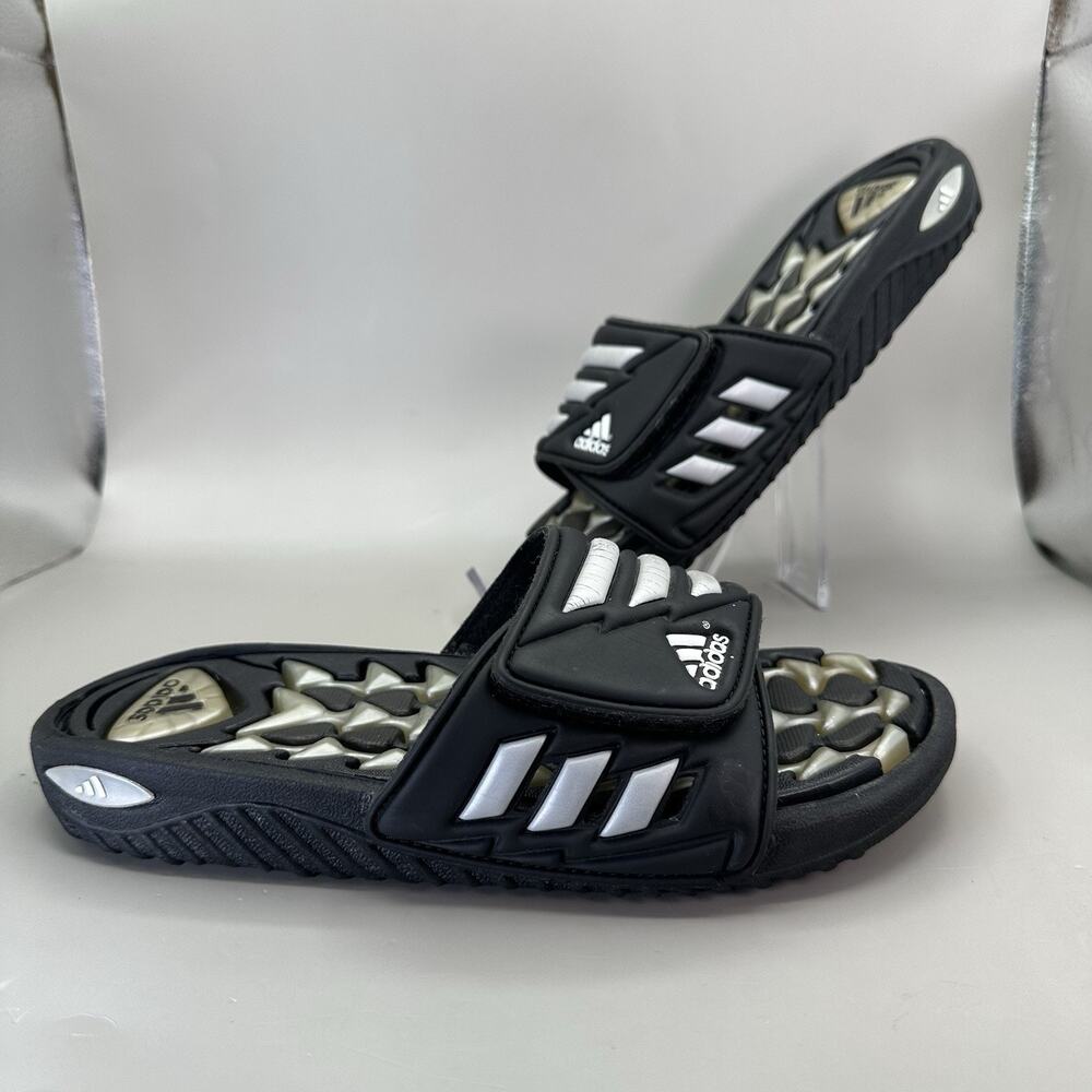 VTG 2000 Adidas Cushion Gel Air Slides Y2k Mens Size 7 US Black Silver